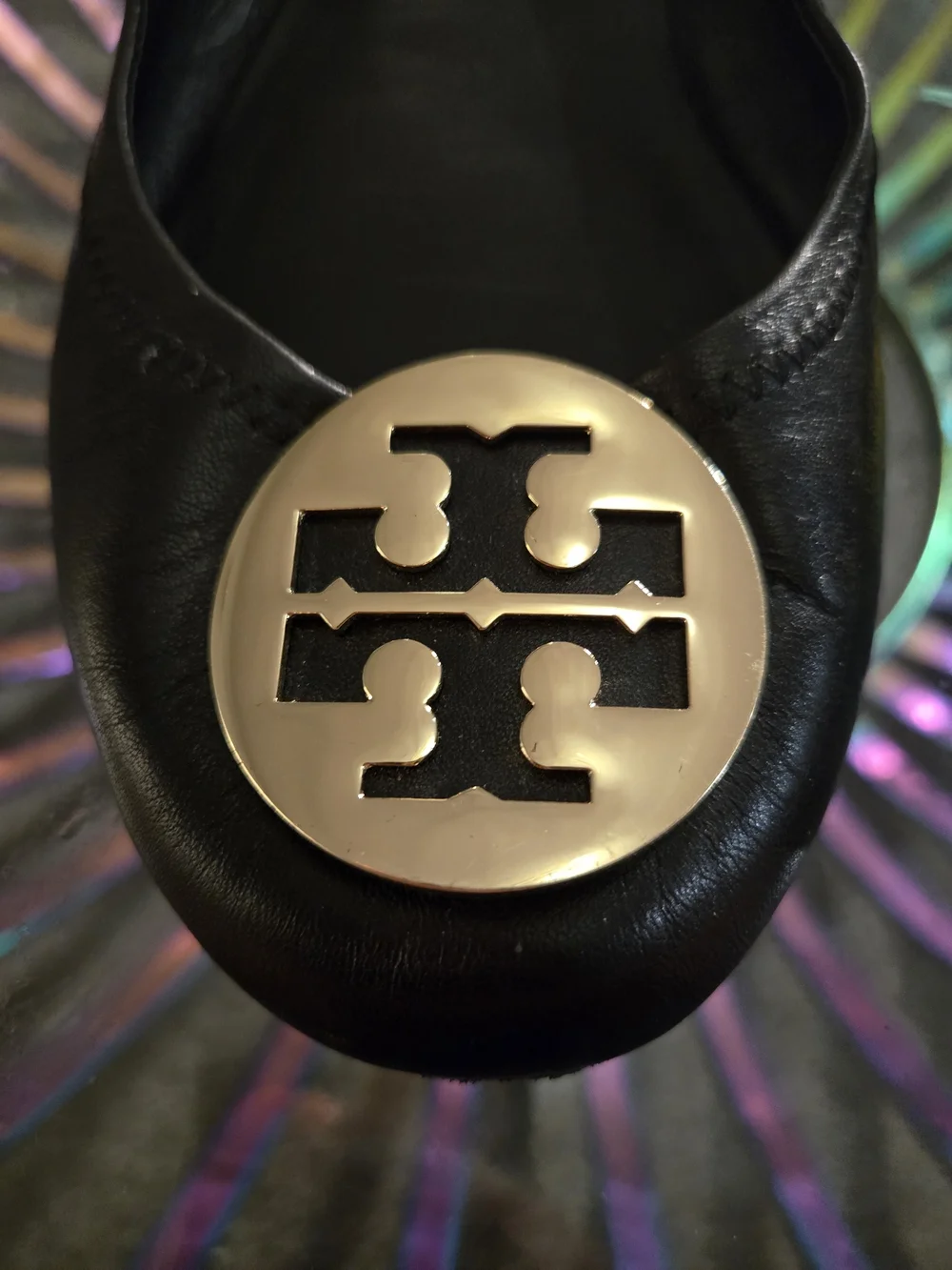 Tory Burch Black Leather Logo Medallion Ballet Flats Size 9